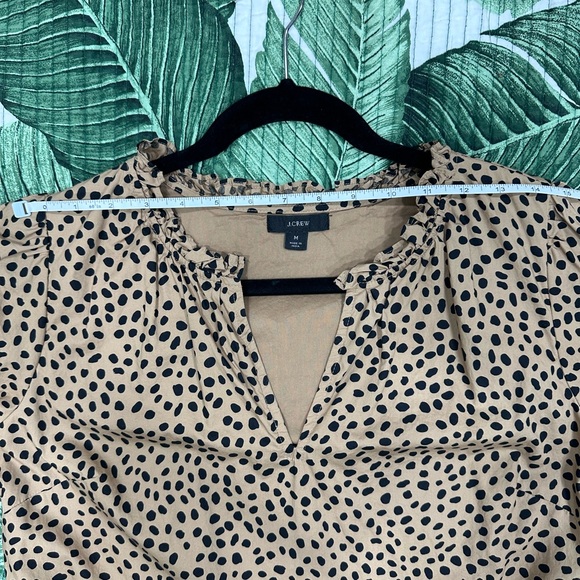 J Crew Swing Dress - Mini Ruffled Tiered Dotted Tan and Black Loose Fit Leopard - Picture 5 of 11